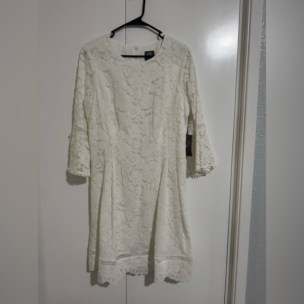 Vince Camuto White Sheath Dress with Bell Sleeves